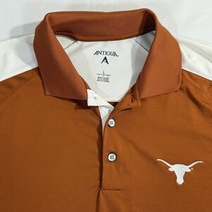 Antigua Texas Longhorns Polo Shirt Mens Size L Burnt Orange Golf Polo